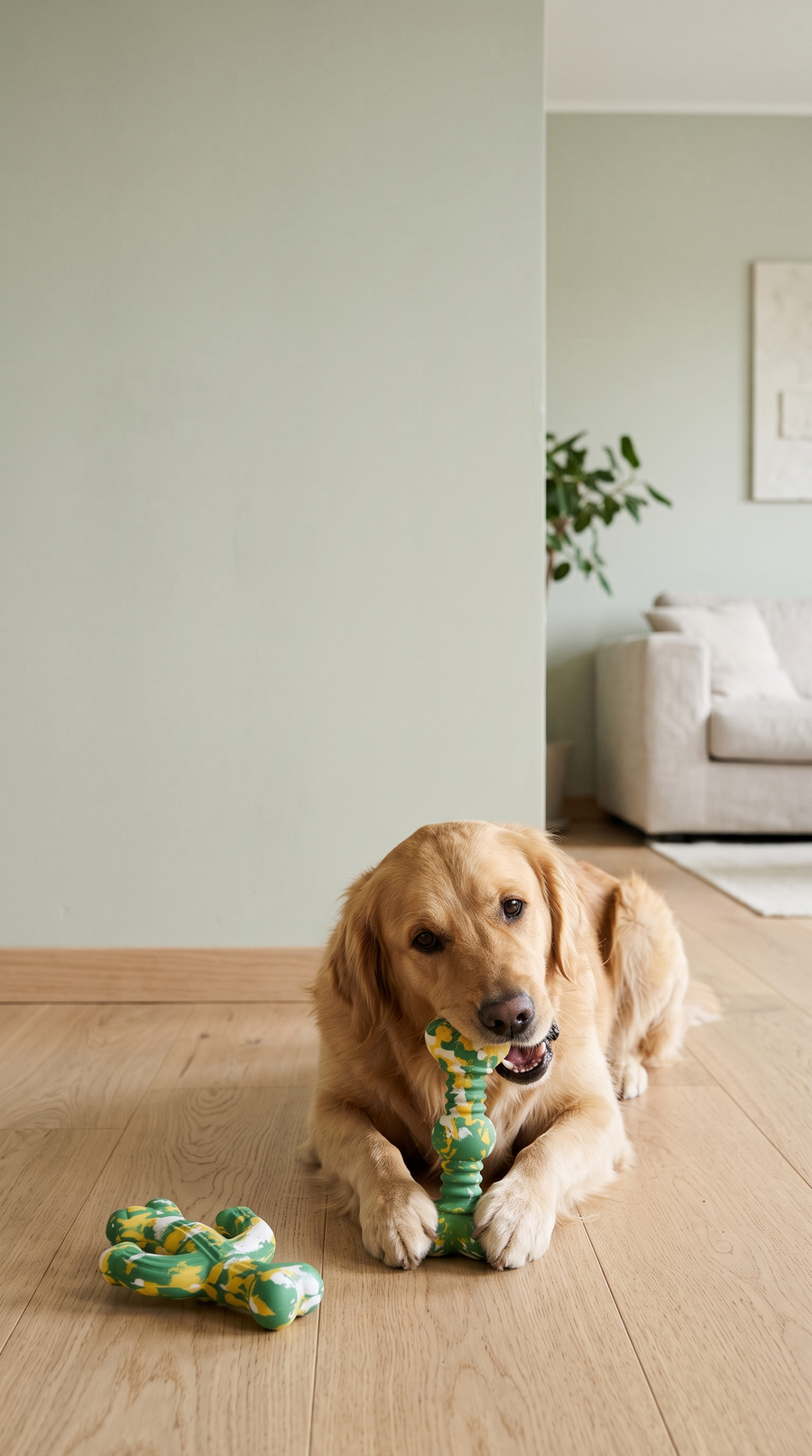 Hund der tygger på PureChew tyggelegetøj i bambusfiber